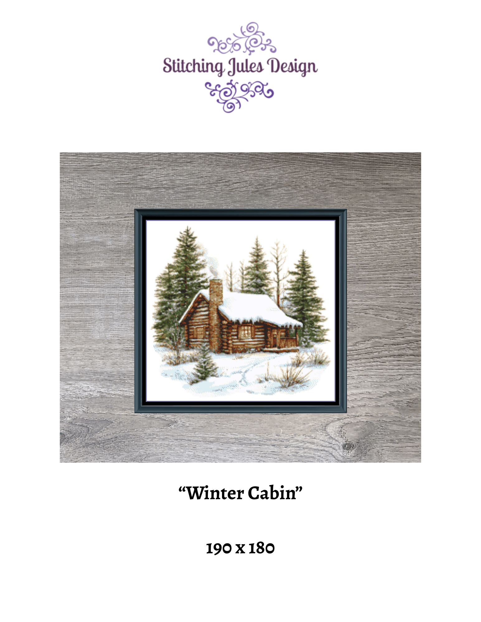 Stitching Jules Design Cross Stitch Pattern Winter Cabin Mountains Counted Cross-Stitch Pattern (Digital Download)