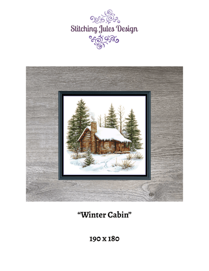 Stitching Jules Design Cross Stitch Pattern Winter Cabin Mountains Counted Cross-Stitch Pattern (Digital Download)