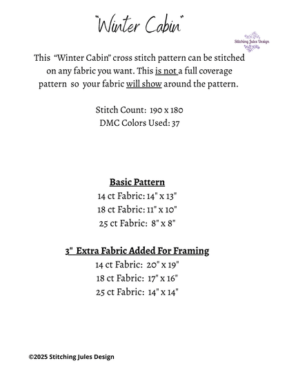 Stitching Jules Design Cross Stitch Pattern Winter Cabin Mountains Counted Cross-Stitch Pattern (Digital Download)