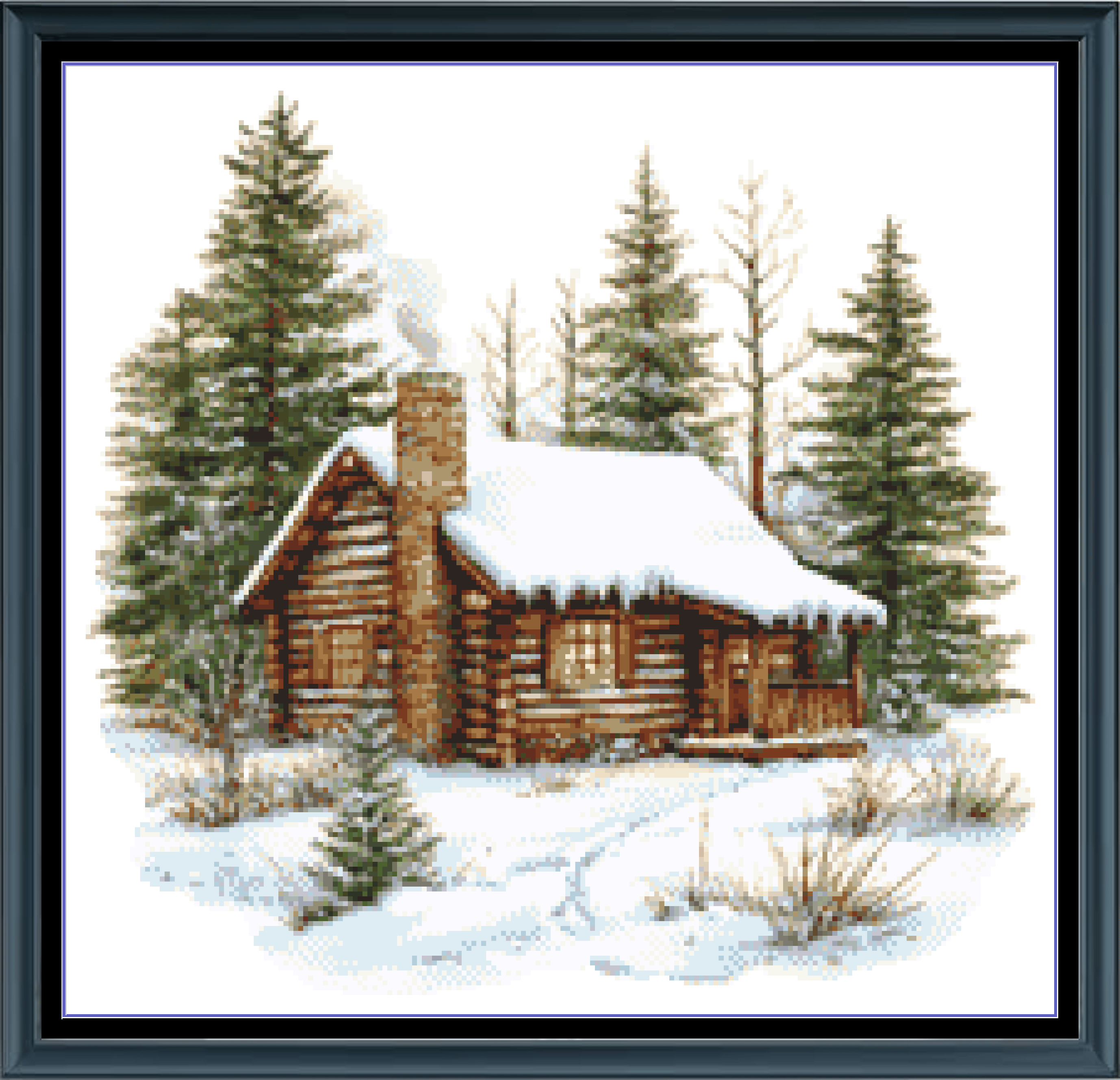Stitching Jules Design Cross Stitch Pattern Winter Cabin Mountains Counted Cross-Stitch Pattern (Digital Download)