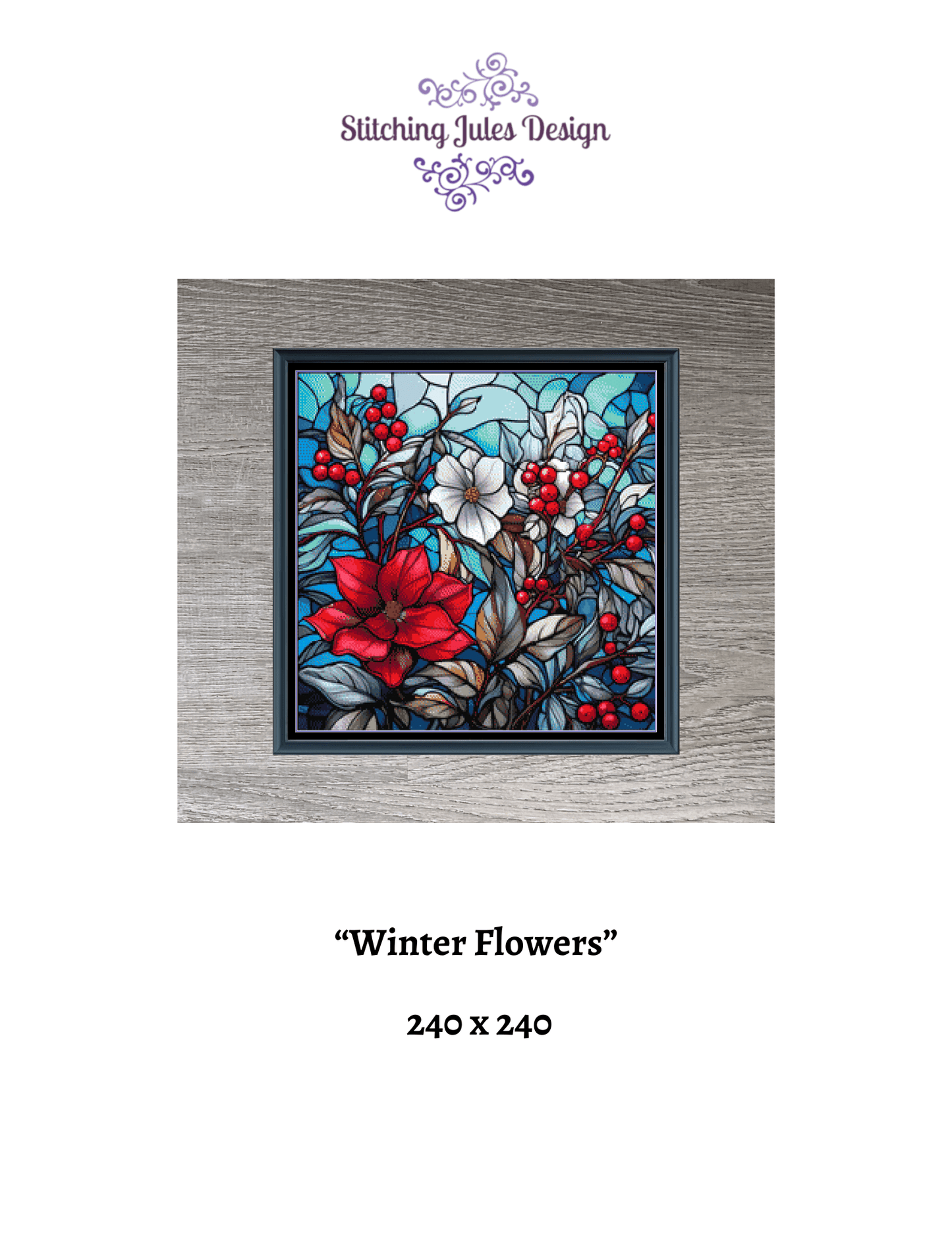 Stitching Jules Design Cross Stitch Pattern Winter Flowers Floral Full Coverage Counted Cross Stitch Pattern Digital Download