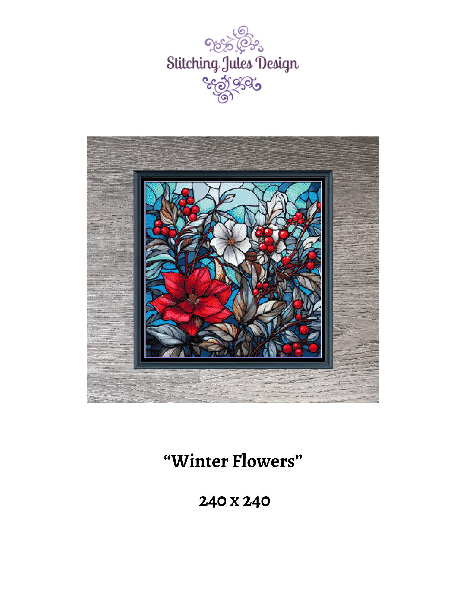 Stitching Jules Design Cross Stitch Pattern Winter Flowers Floral Full Coverage Counted Cross Stitch Pattern Digital Download