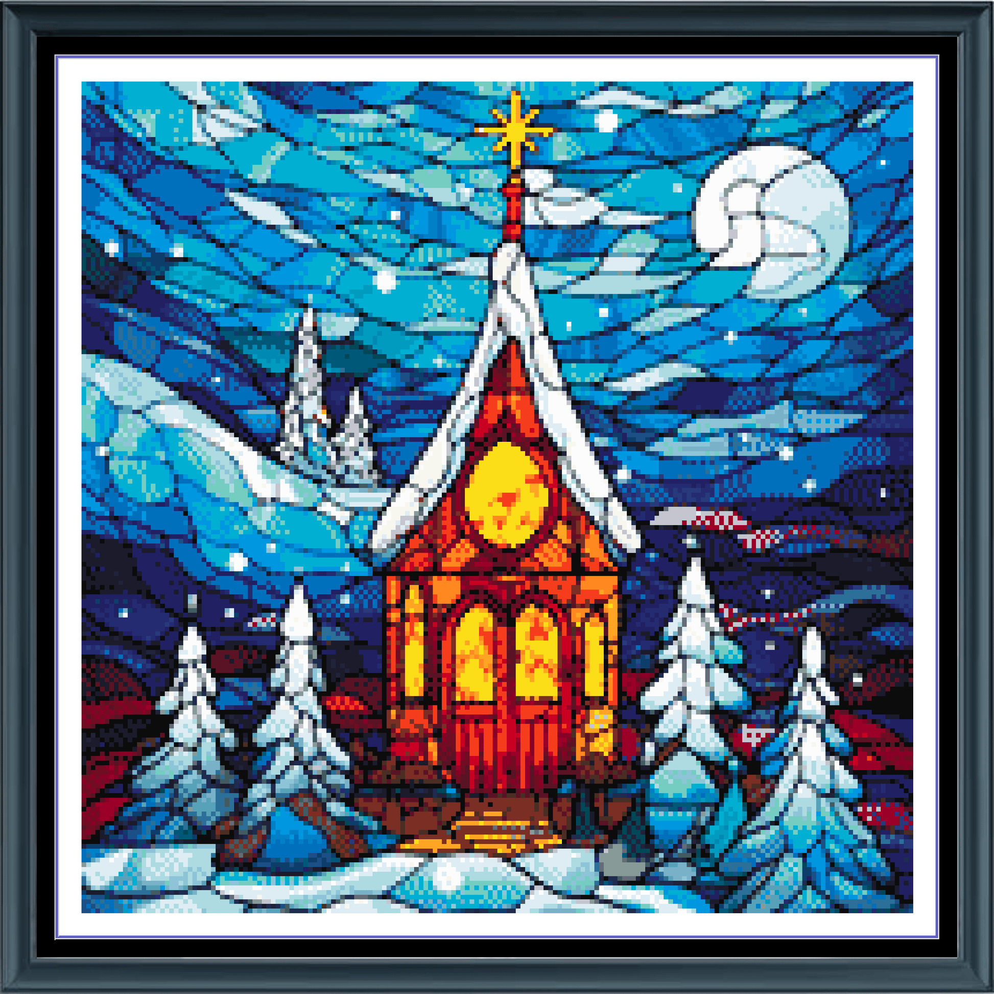 Stitching Jules Design Cross Stitch Pattern Winter Night Church Full Coverage Counted Cross-Stitch Pattern (Digital Pattern)