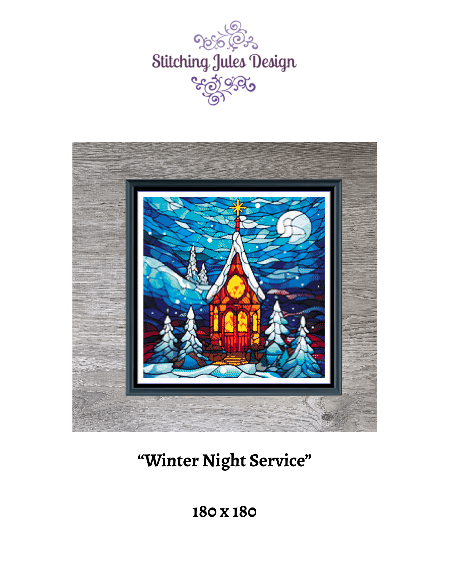 Stitching Jules Design Cross Stitch Pattern Winter Night Church Full Coverage Counted Cross-Stitch Pattern (Digital Pattern)