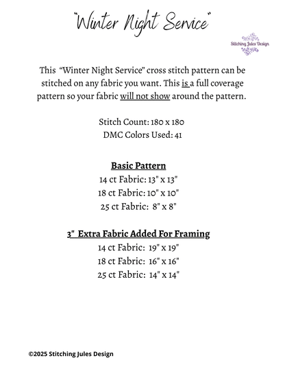 Stitching Jules Design Cross Stitch Pattern Winter Night Church Full Coverage Counted Cross-Stitch Pattern (Digital Pattern)