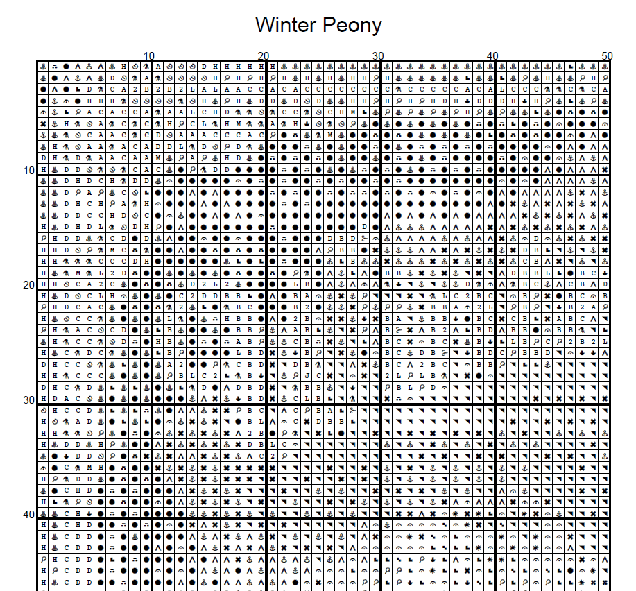 Stitching Jules Design Cross Stitch Pattern Winter Peony Flower Full Coverage Counted Cross-Stitch Pattern (Digital Download)