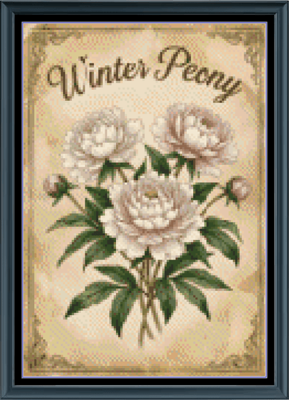 Stitching Jules Design Cross Stitch Pattern Winter Peony Flower Full Coverage Counted Cross-Stitch Pattern (Digital Download)