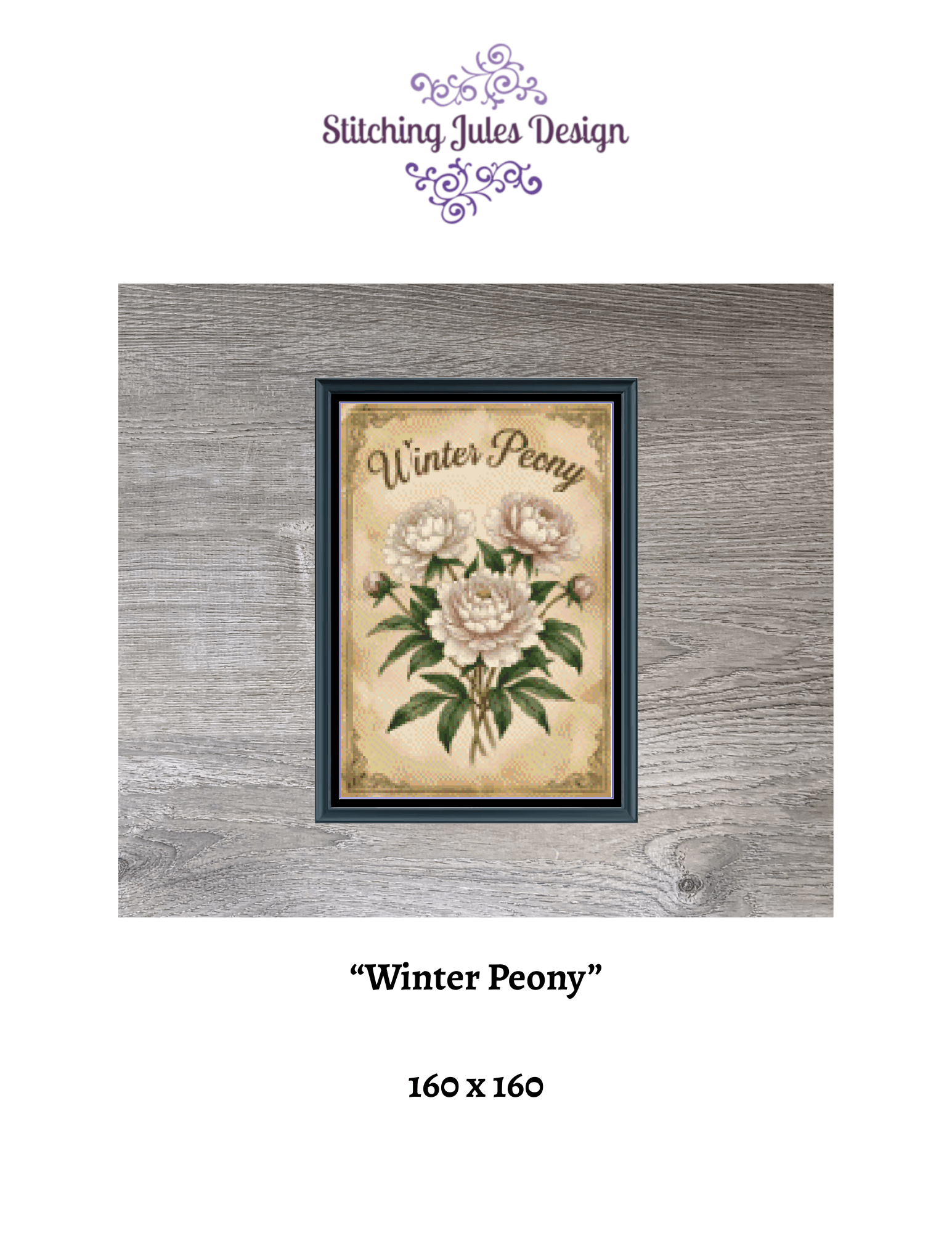 Stitching Jules Design Cross Stitch Pattern Winter Peony Flower Full Coverage Counted Cross-Stitch Pattern (Digital Download)