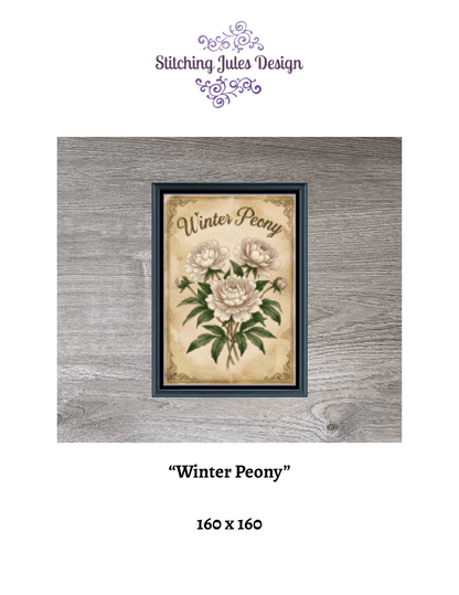 Stitching Jules Design Cross Stitch Pattern Winter Peony Flower Full Coverage Counted Cross-Stitch Pattern (Digital Download)