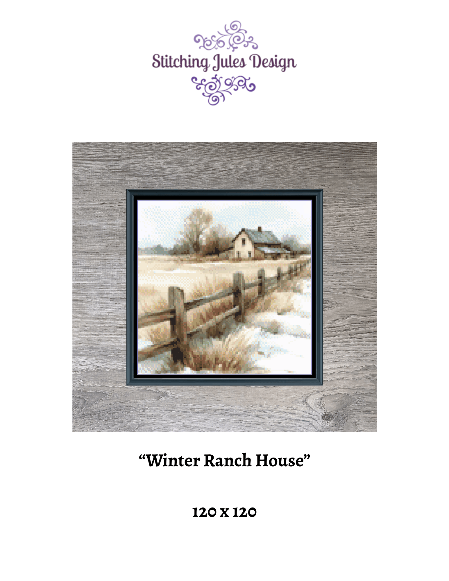 Stitching Jules Design Cross Stitch Pattern Winter Ranch House Farm Full Coverage Mini Counted Cross-Stitch Pattern (Digital Download)