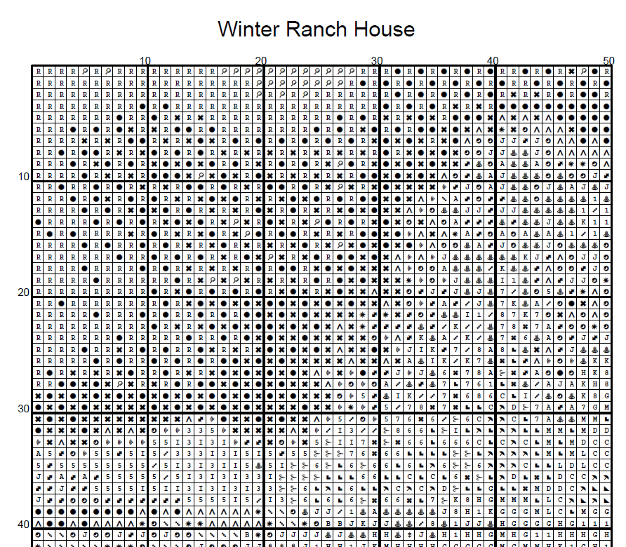 Stitching Jules Design Cross Stitch Pattern Winter Ranch House Farm Full Coverage Mini Counted Cross-Stitch Pattern (Digital Download)