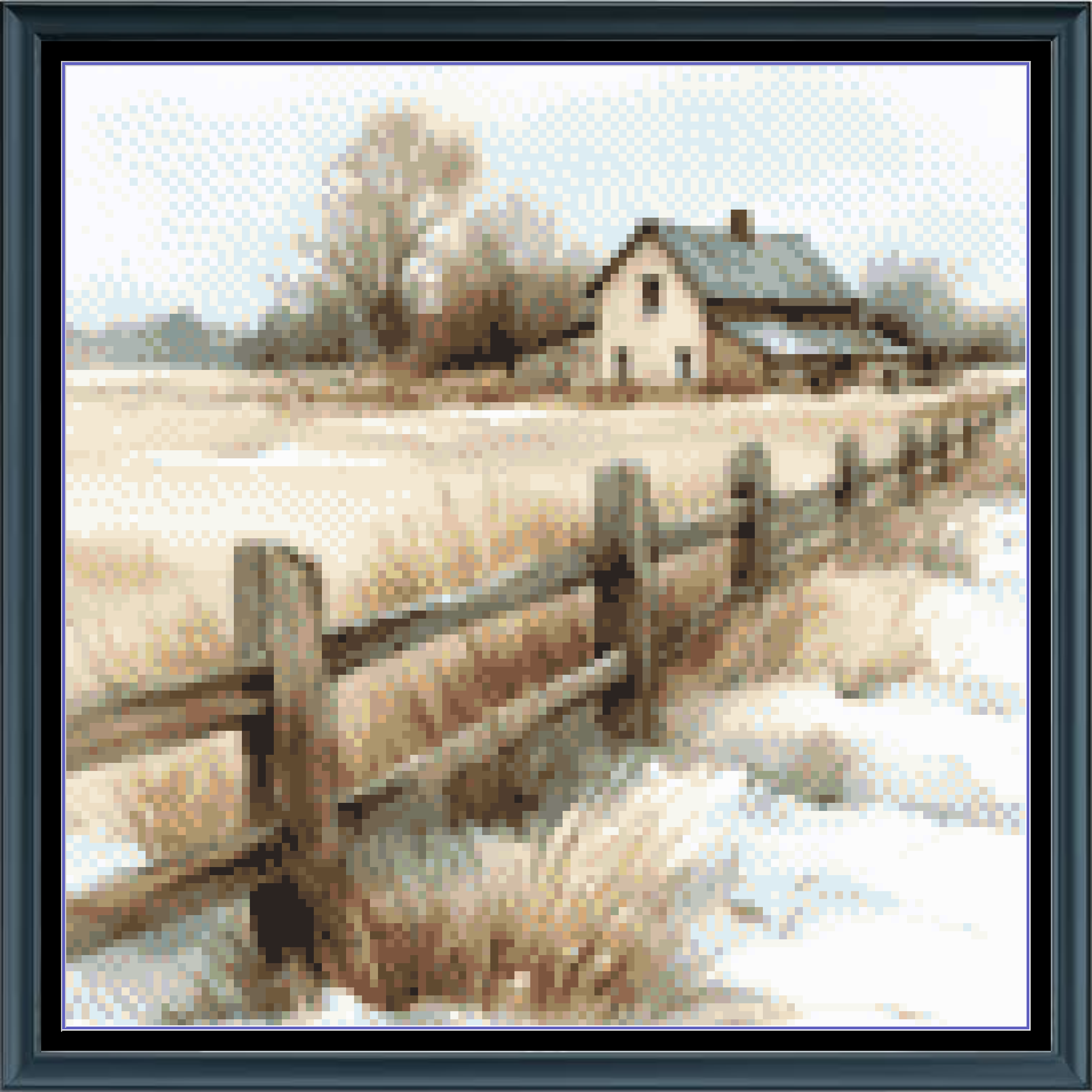 Stitching Jules Design Cross Stitch Pattern Winter Ranch House Farm Full Coverage Mini Counted Cross-Stitch Pattern (Digital Download)