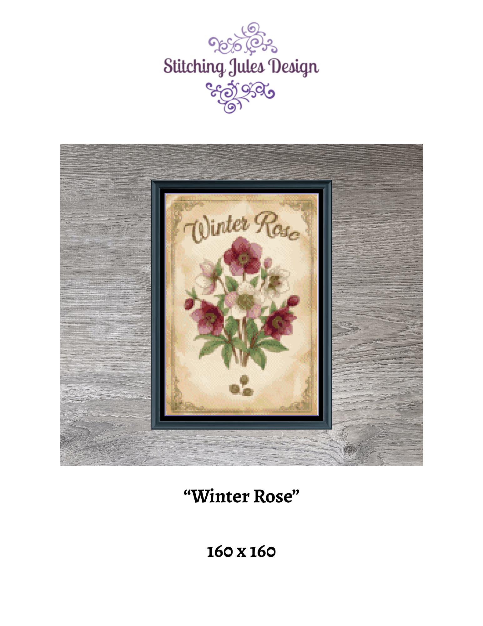 Stitching Jules Design Cross Stitch Pattern Winter Rose Flower Full Coverage Counted Cross-Stitch Pattern (Digital Download)