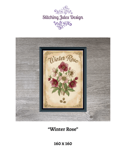 Stitching Jules Design Cross Stitch Pattern Winter Rose Flower Full Coverage Counted Cross-Stitch Pattern (Digital Download)