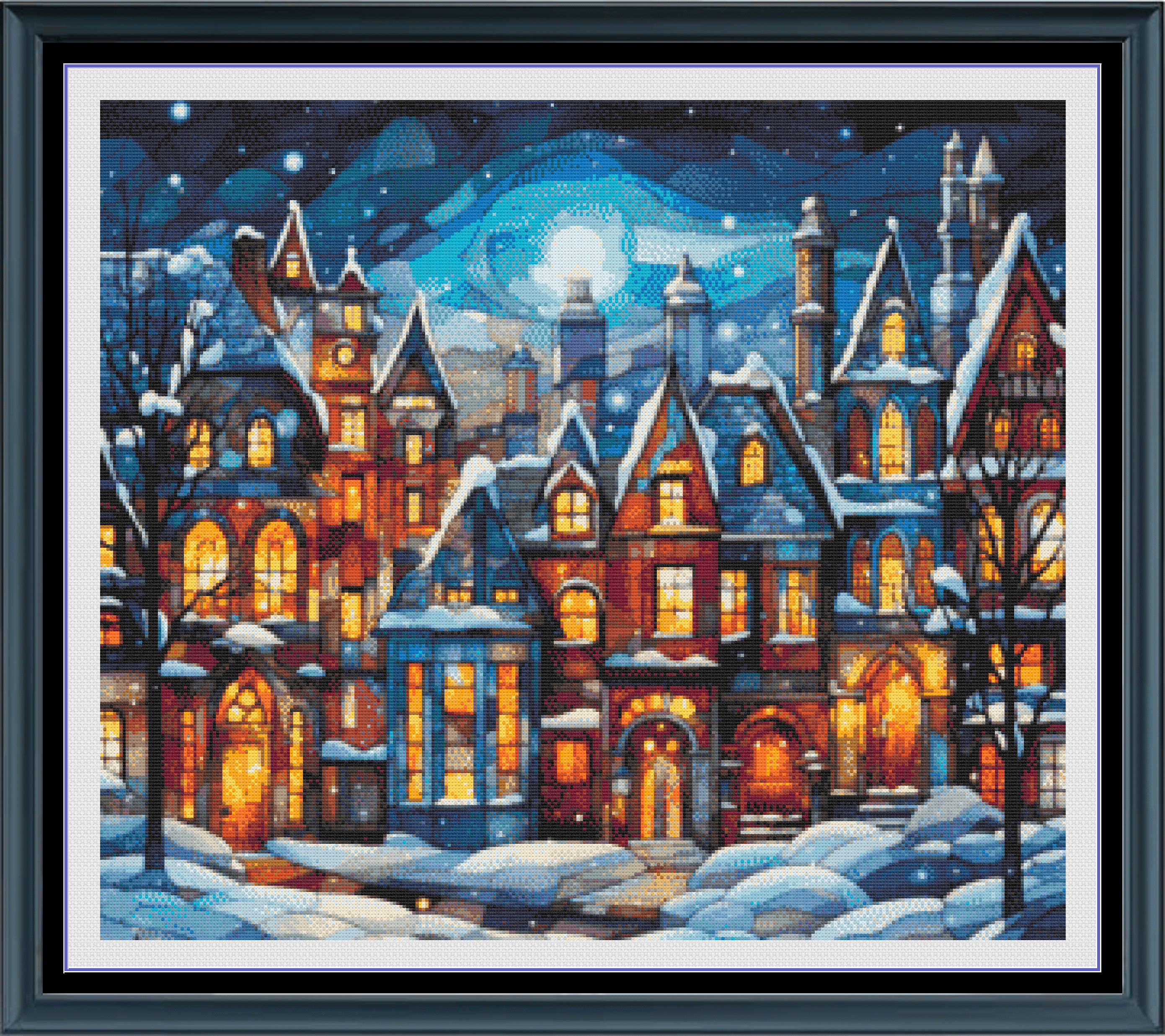 Stitching Jules Design Cross Stitch Pattern Winter Town Village Stained Glass Full Coverage Counted Cross-Stitch Pattern (Digital Download)