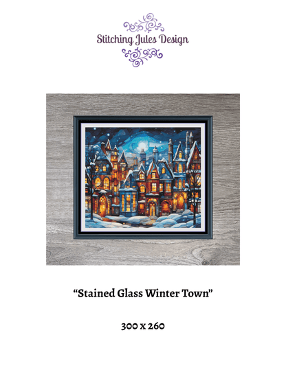 Stitching Jules Design Cross Stitch Pattern Winter Town Village Stained Glass Full Coverage Counted Cross-Stitch Pattern (Digital Download)