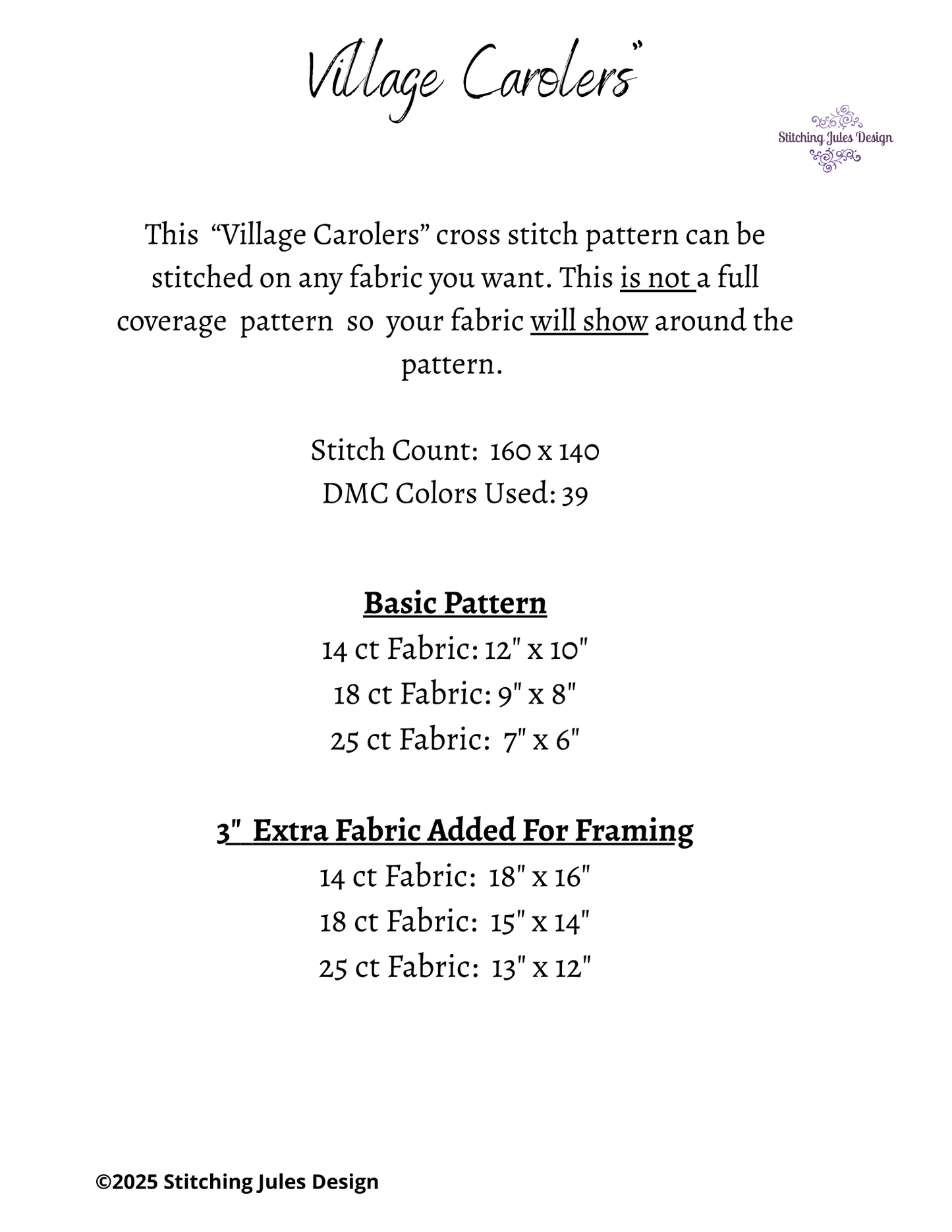 Stitching Jules Design Cross Stitch Pattern Winter Village Christmas Carolers Counted Cross-Stitch Pattern (Digital Download)