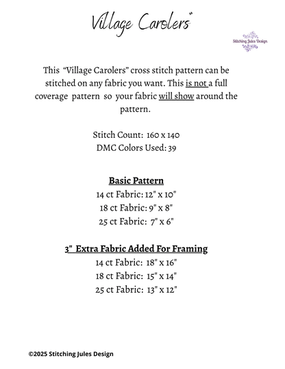 Stitching Jules Design Cross Stitch Pattern Winter Village Christmas Carolers Counted Cross-Stitch Pattern (Digital Download)