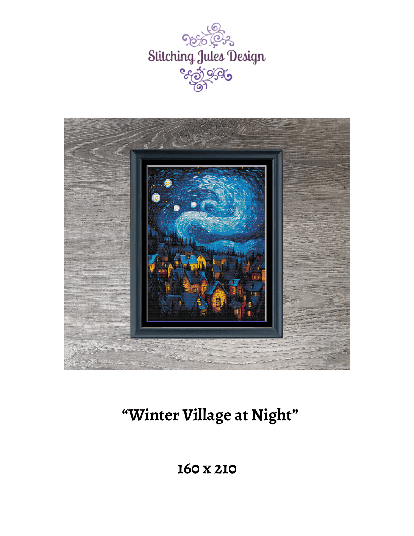 Stitching Jules Design Cross Stitch Pattern Winter Village Starry Night Van Gogh Counted Cross Stitch Pattern | Full Coverage | Instant Download PDF