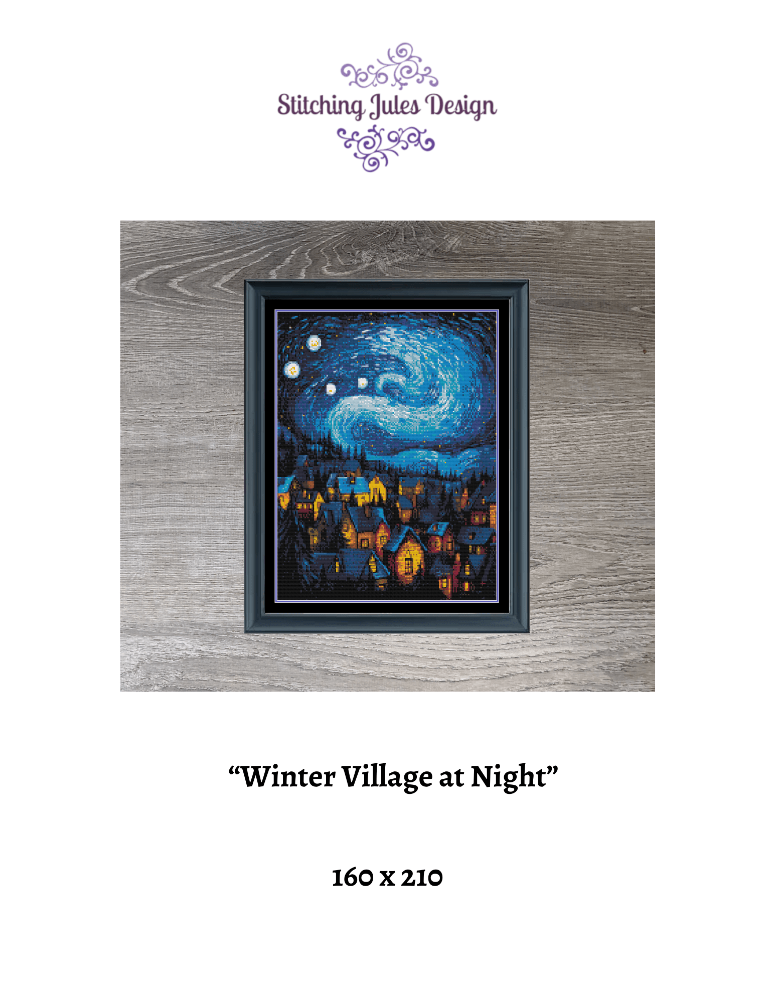 Stitching Jules Design Cross Stitch Pattern Winter Village Starry Night Van Gogh Counted Cross Stitch Pattern | Full Coverage | Instant Download PDF