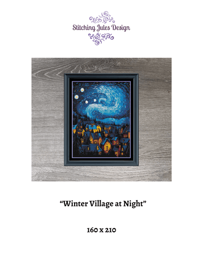 Stitching Jules Design Cross Stitch Pattern Winter Village Starry Night Van Gogh Counted Cross Stitch Pattern | Full Coverage | Instant Download PDF