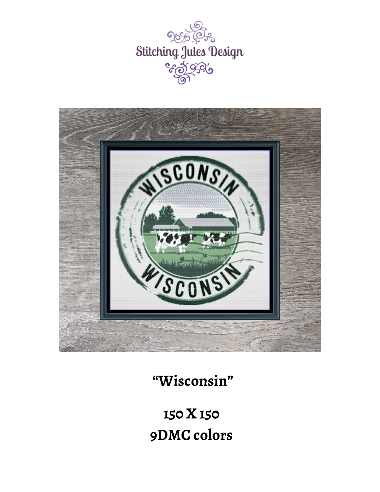 Stitching Jules Design Cross Stitch Pattern Wisconsin US State Counted Cross Stitch Pattern | Instant Download PDF