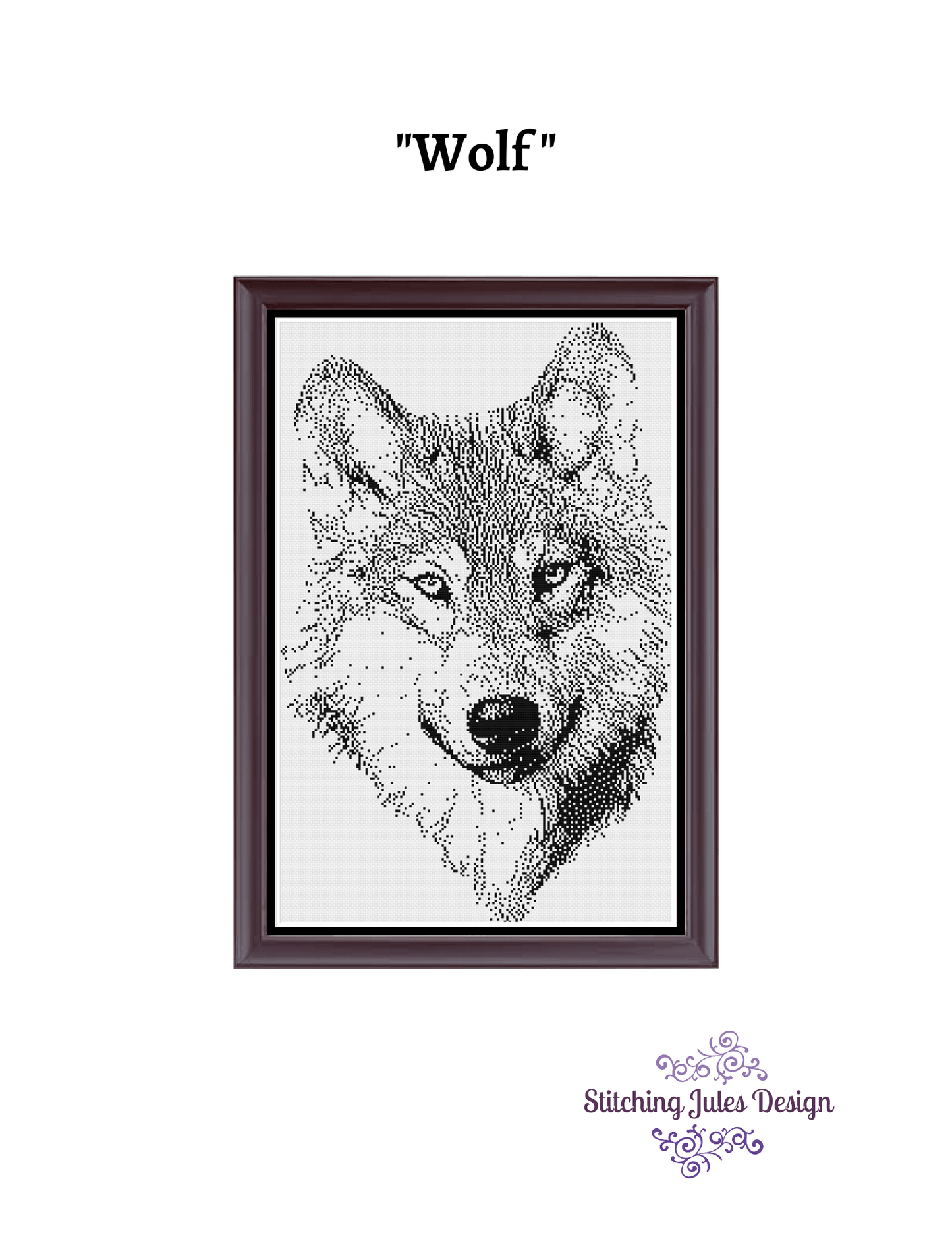 Stitching Jules Design Cross Stitch Pattern Wolf Monochromatic Cross Stitch Digital Downloadable Pattern
