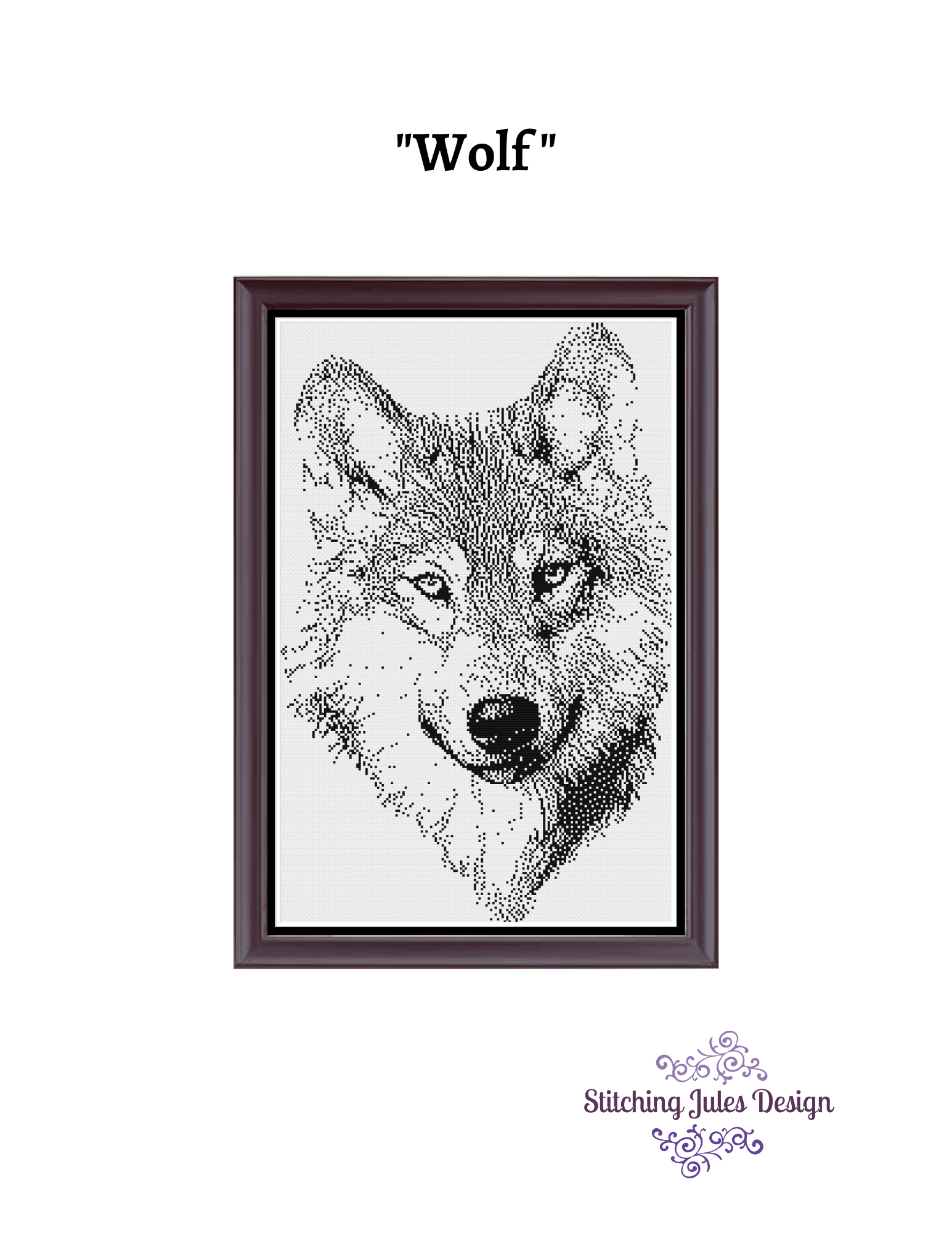 Stitching Jules Design Cross Stitch Pattern Wolf Monochromatic Cross Stitch Digital Downloadable Pattern