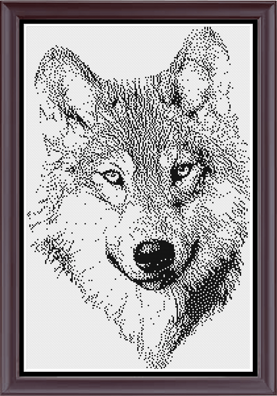 Wolf Monochrome Counted Cross Stitch | Instant Download PDF – Stitching Jules Design wolf-monochrome-counted-cross-stitch-instant-download-pdf-stitching-jules-design