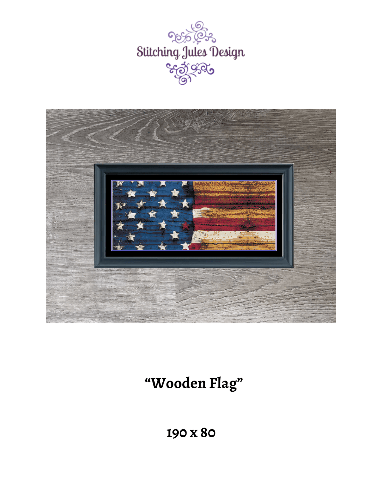 Stitching Jules Design Cross Stitch Pattern Wooden American Flag Counted Cross Stitch Pattern | Instant Download PDF