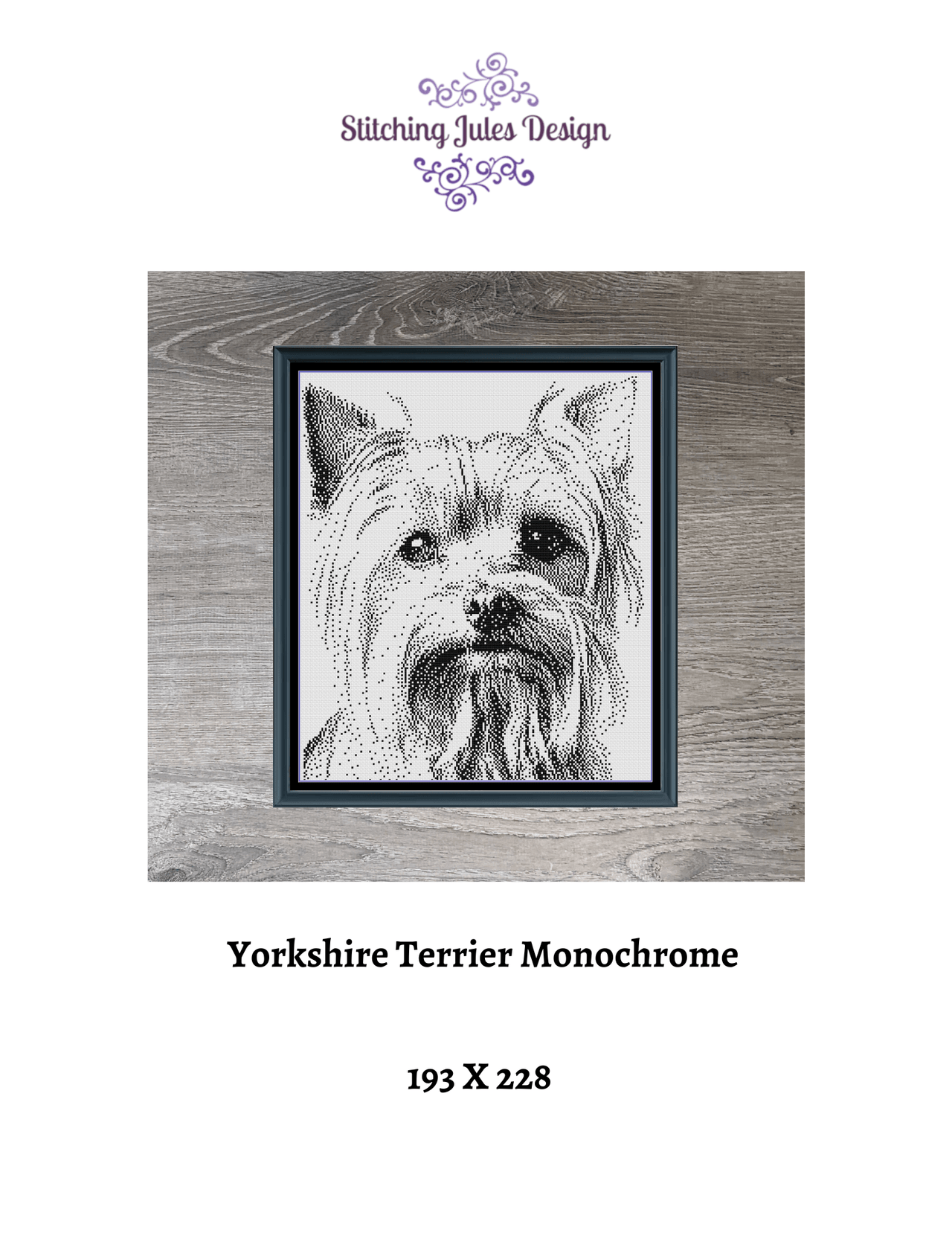 Stitching Jules Design Cross Stitch Pattern Yorkshire Terrier Monochrome