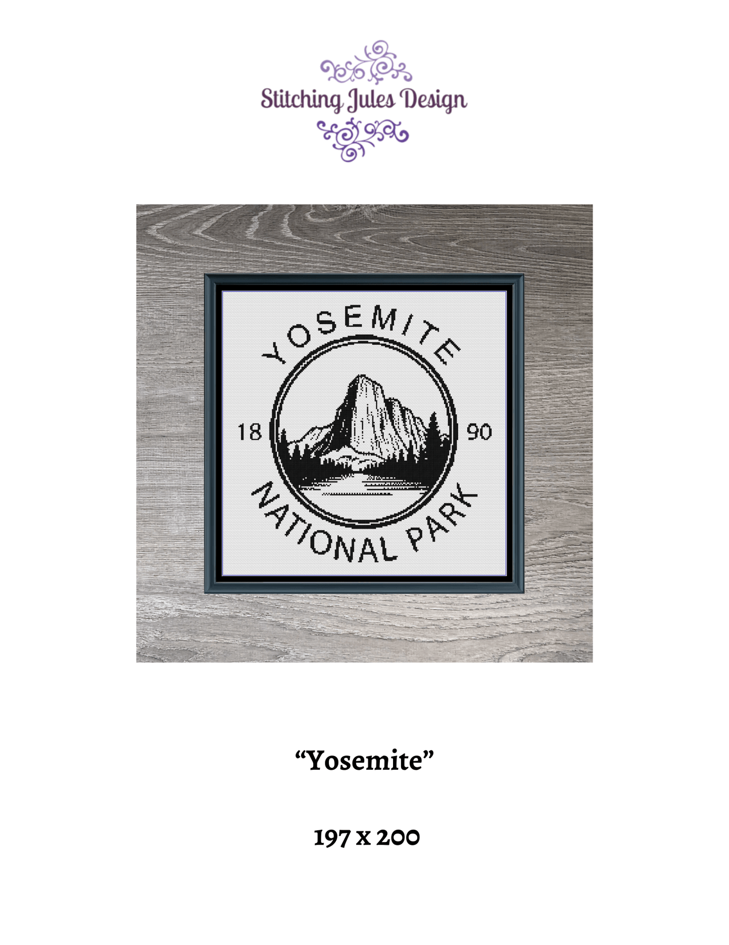 Stitching Jules Design Cross Stitch Pattern Yosemite National Park California Nature Monochrome Counted Cross Stitch Pattern Digital Download