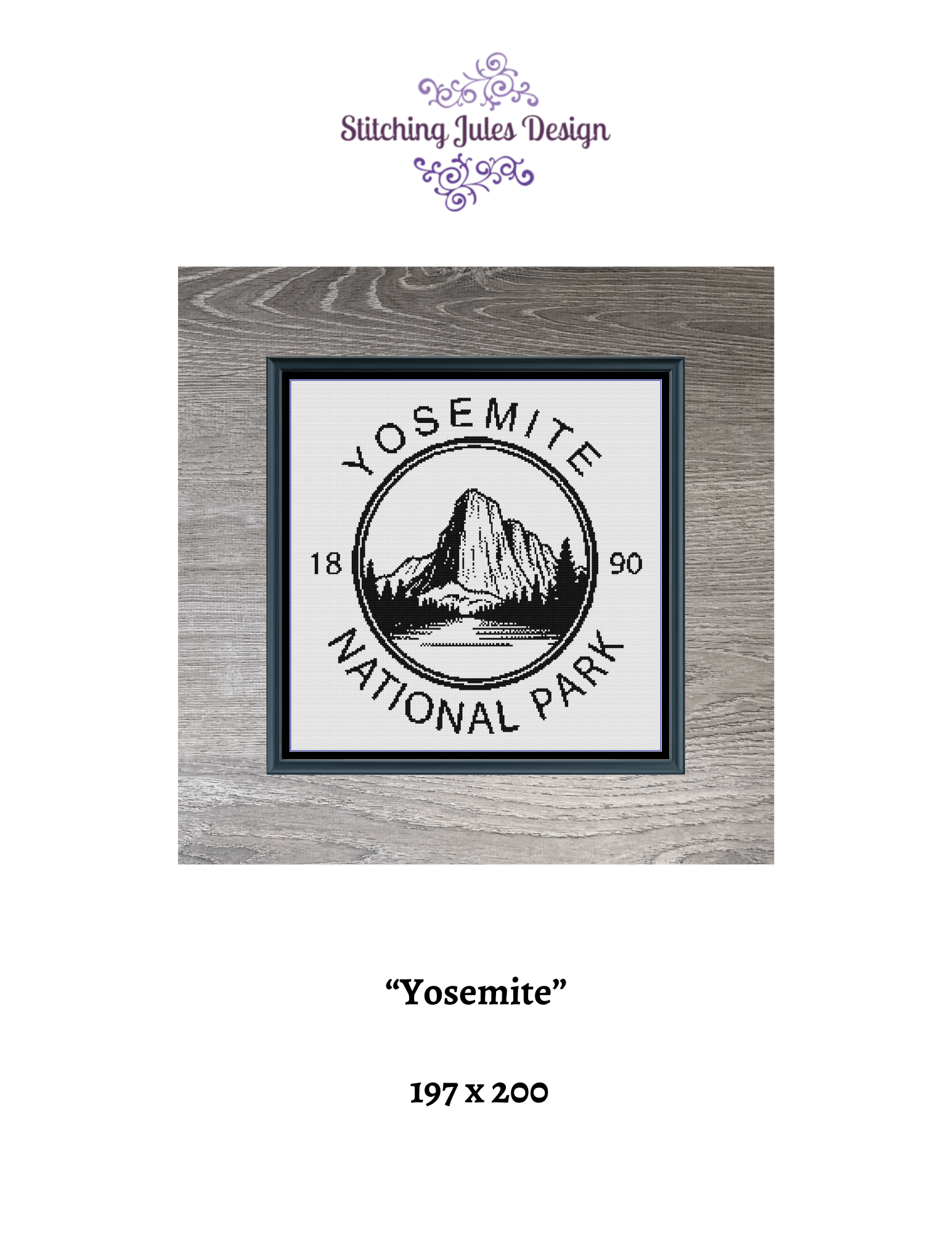 Stitching Jules Design Cross Stitch Pattern Yosemite National Park California Nature Monochrome Counted Cross Stitch Pattern Digital Download