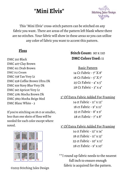 Stitching Jules Design Needlecraft Pattern Elvis Presley Cross-Stitch Pattern Instant PDF Download