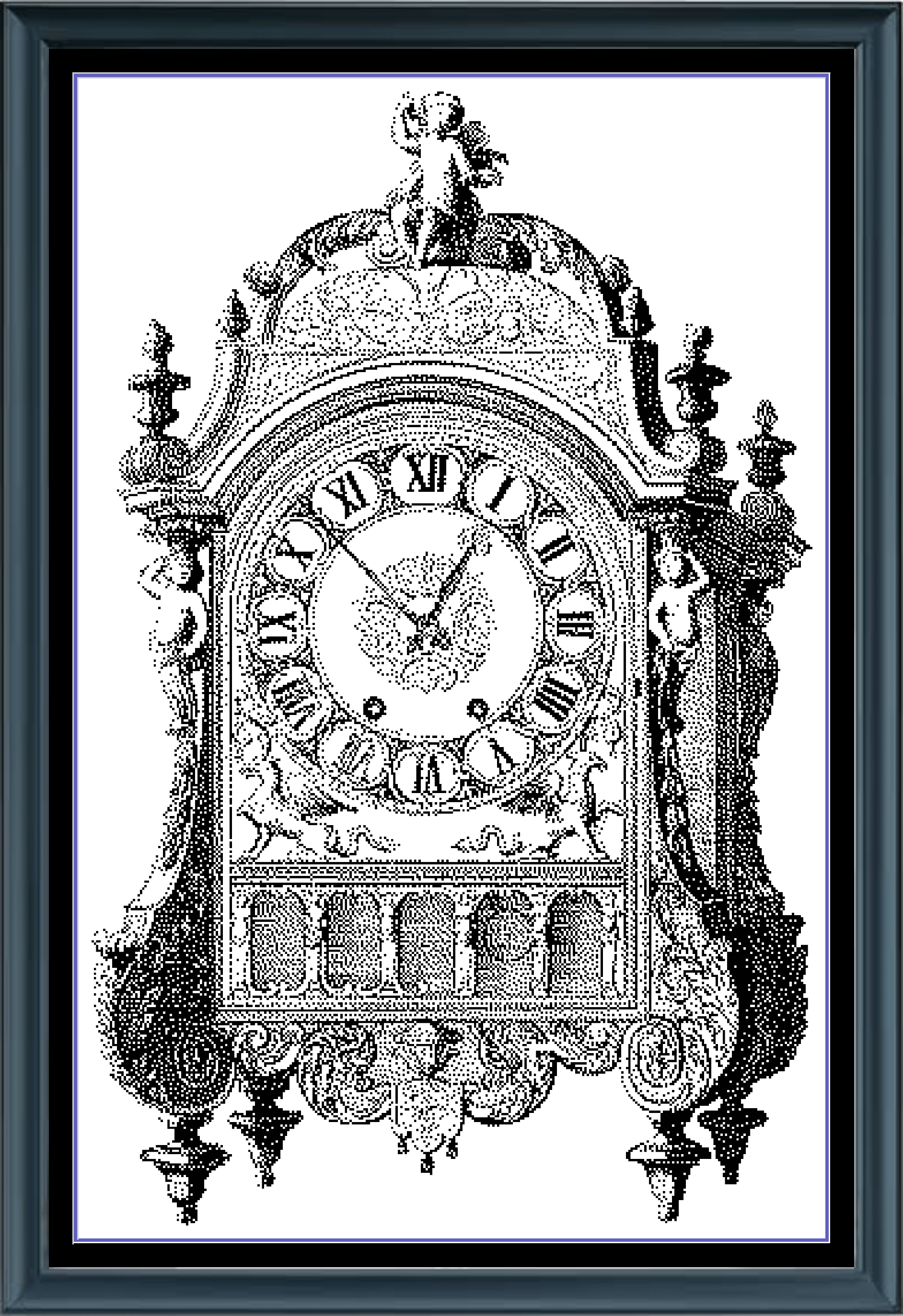 Stitching Jules Design Vintage Clock Time Piece Monochrome Blackwork Counted Cross Stitch Pattern Digital Download