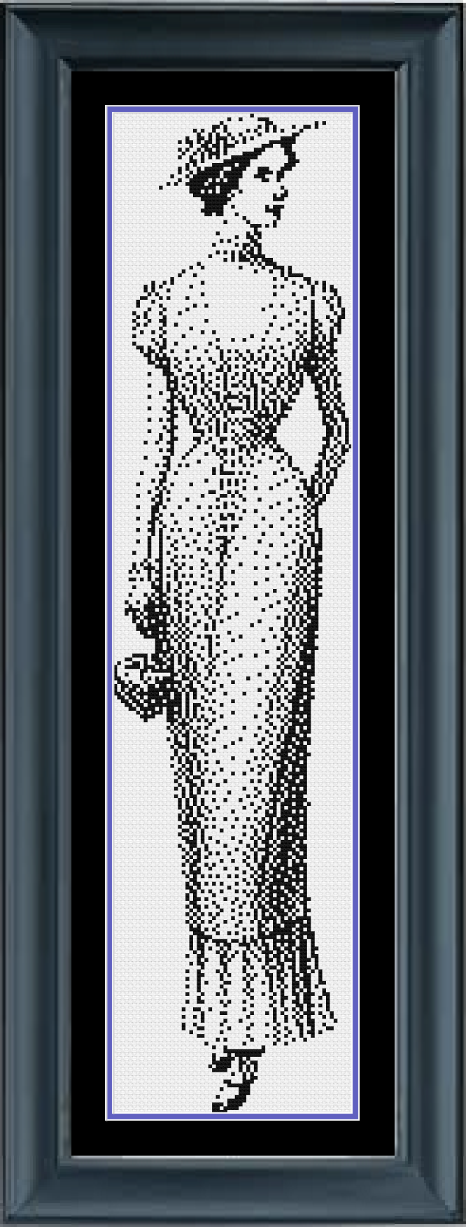 Vintage Fancy Lady Counted Cross Stitch Pattern | Blackwork Monochrome | Instant Download PDF
