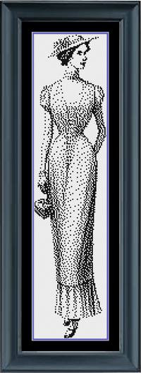 Thumbnail for Vintage Fancy Lady Counted Cross Stitch Pattern | Monochrome Cross Stitch | Instant Download PDF